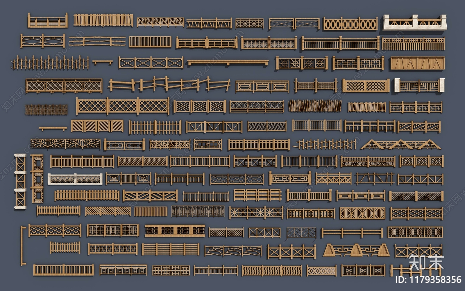 新中式现代栏杆3D模型下载【ID:1179358356】