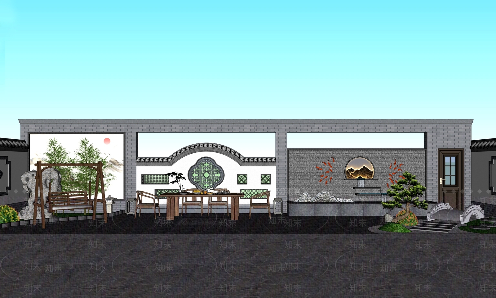 新中式庭院小品SU模型下载【ID:1179363932】