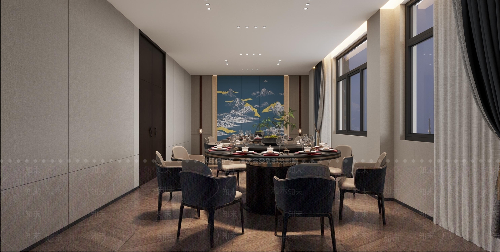 现代新中式包厢3D模型下载【ID:1179365356】