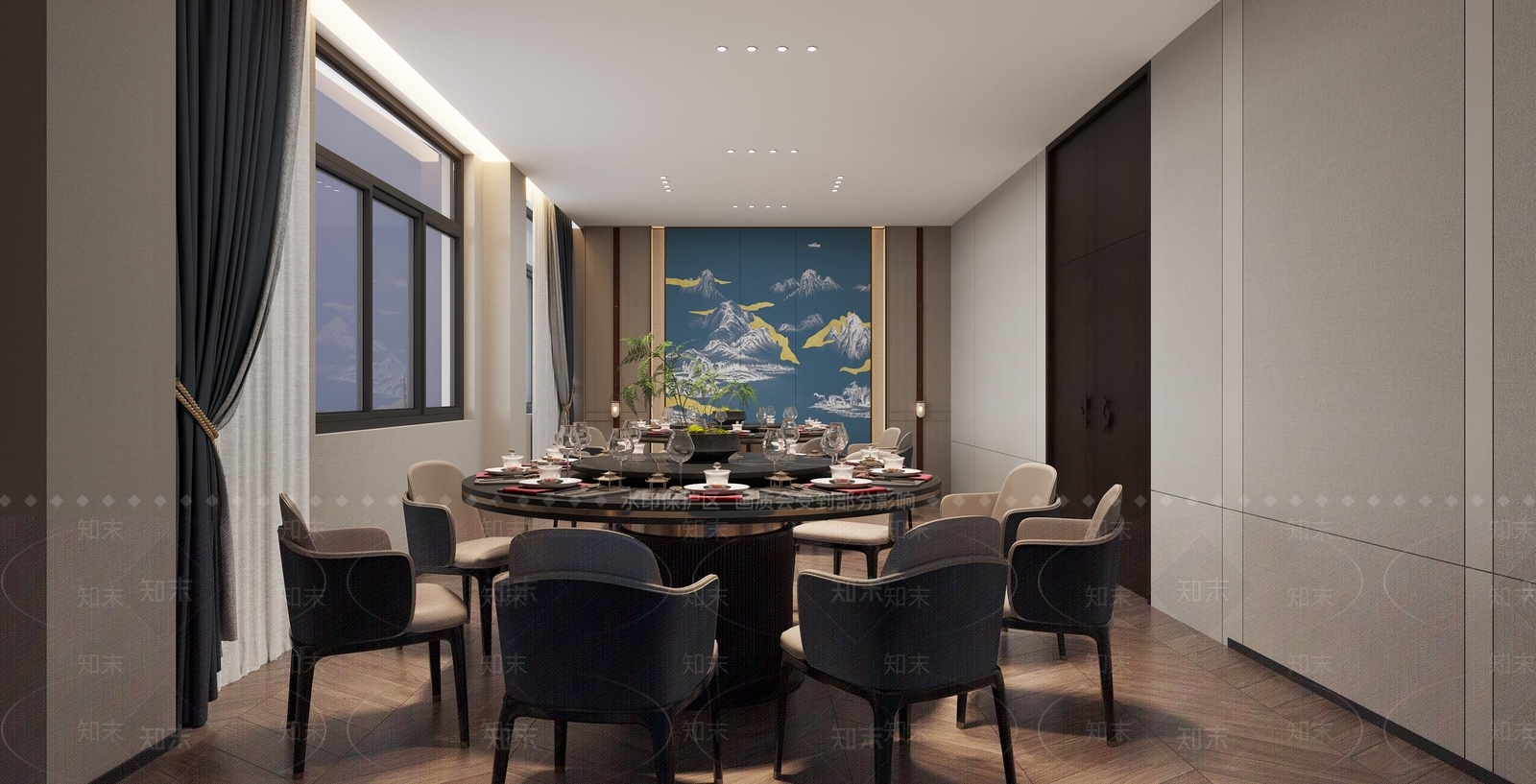 现代新中式包厢3D模型下载【ID:1179365356】