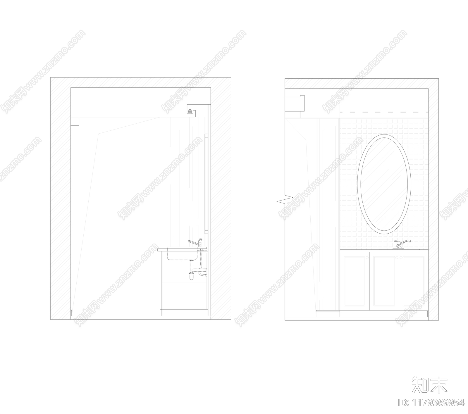 现代美式卫生间cad施工图下载【ID:1179369954】