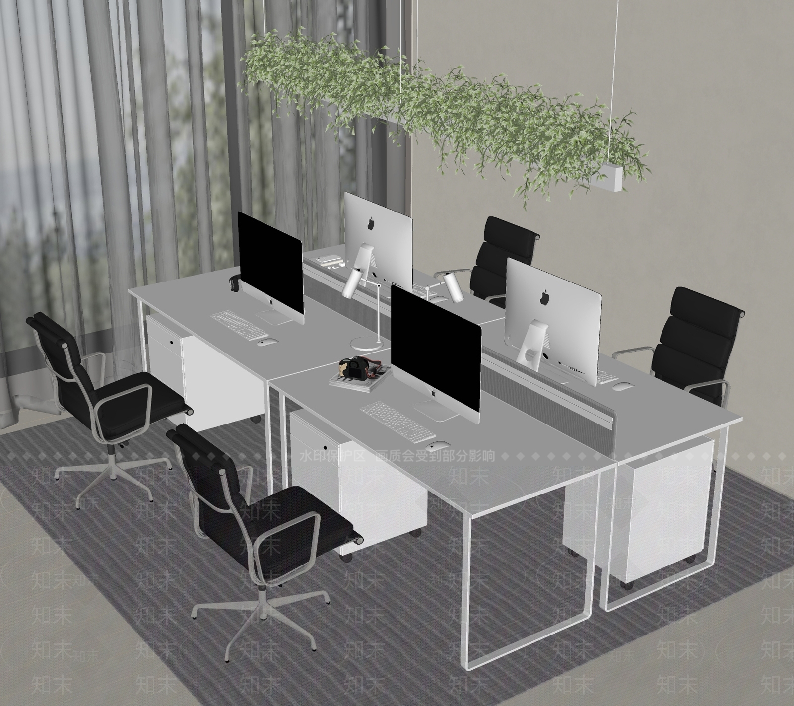 现代简约办公桌椅SU模型下载【ID:1179378986】