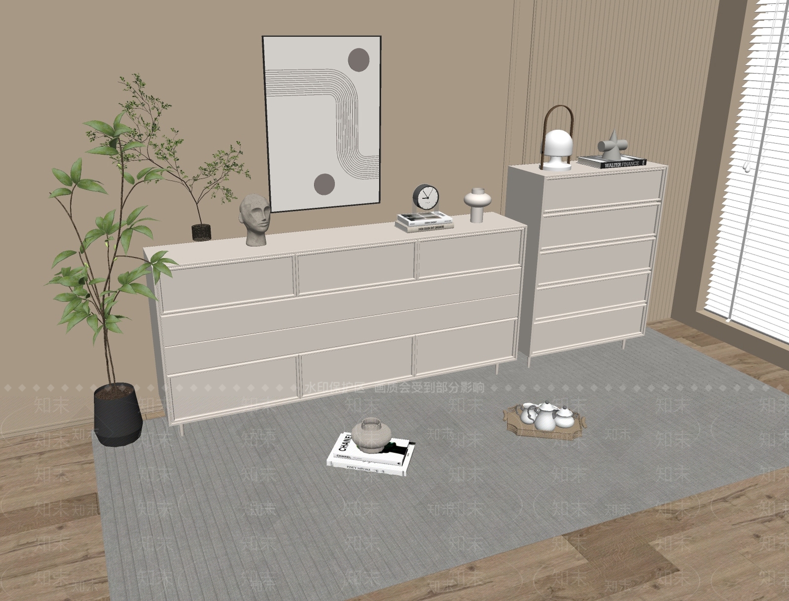 现代奶油斗柜SU模型下载【ID:1179383740】