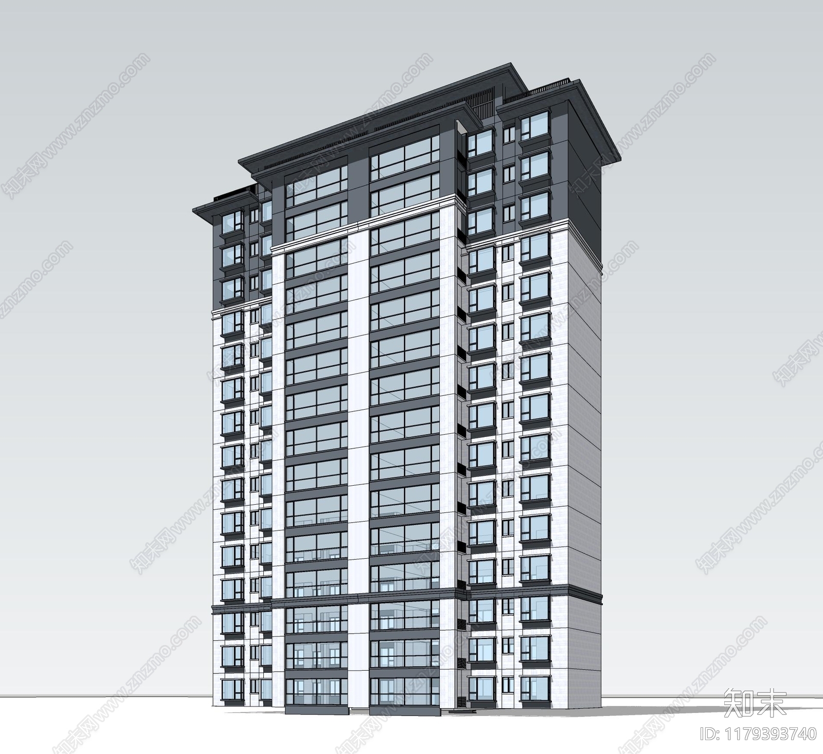 中式现代高层住宅SU模型下载【ID:1179393740】