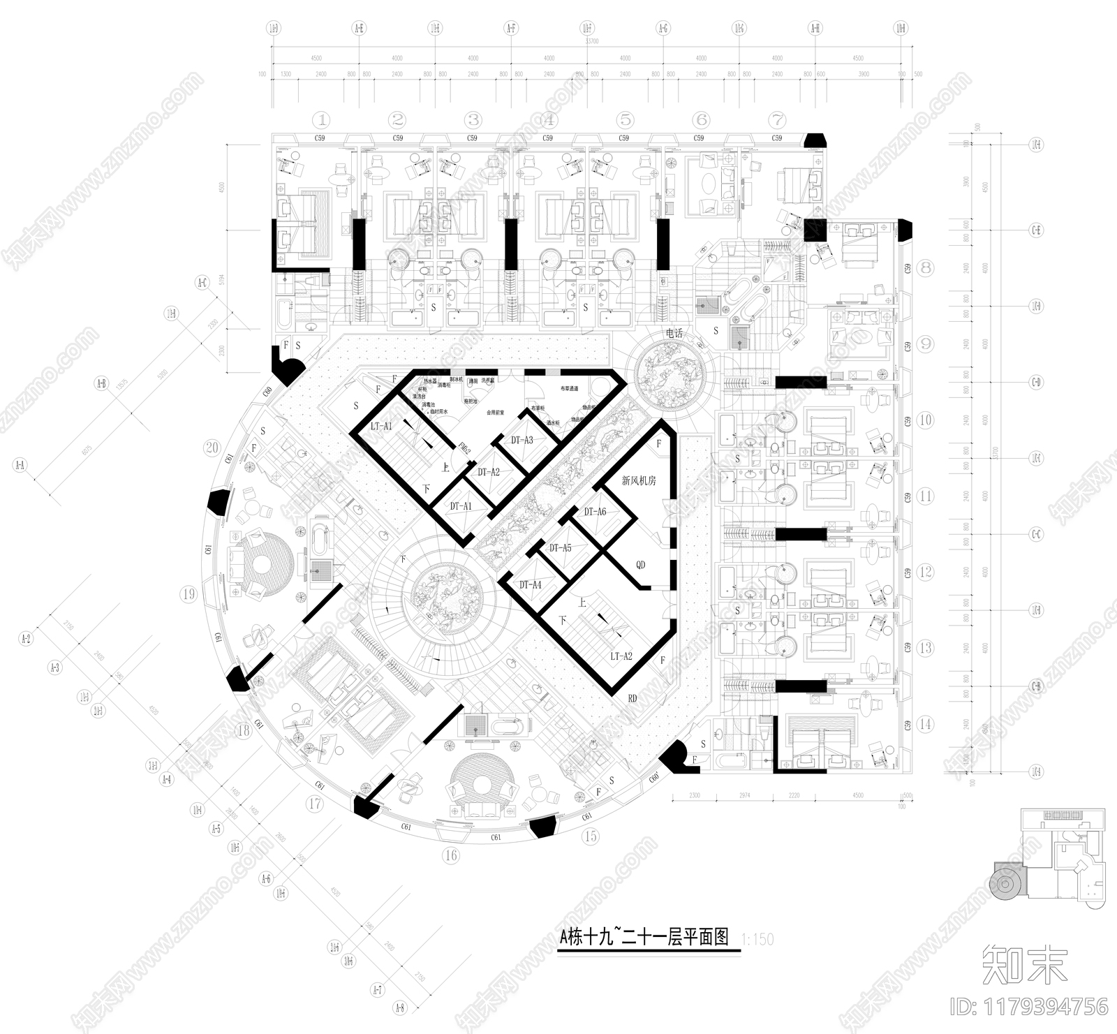 现代酒店cad施工图下载【ID:1179394756】