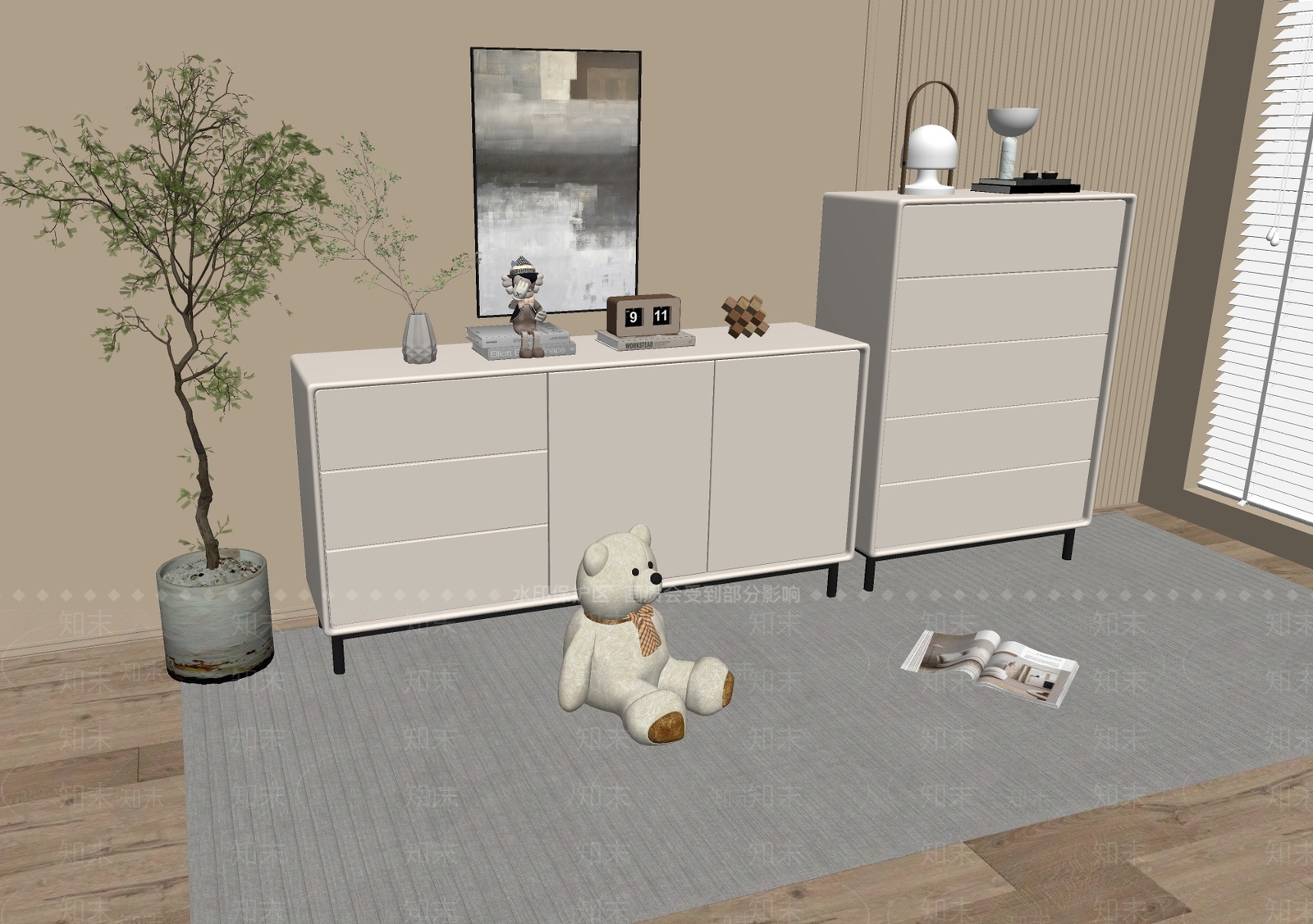 现代奶油斗柜SU模型下载【ID:1179400542】