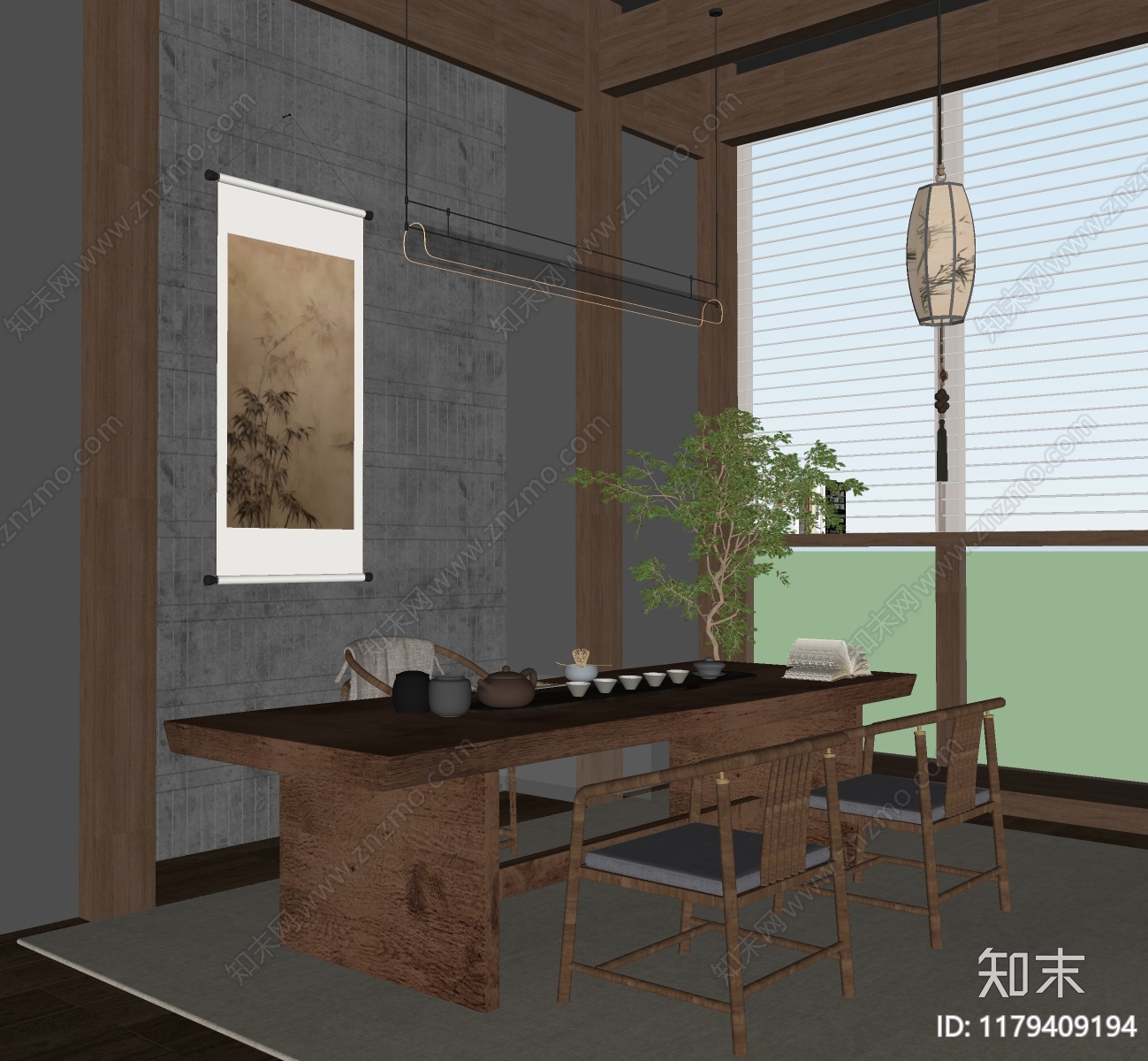 新中式茶室SU模型下载【ID:1179409194】