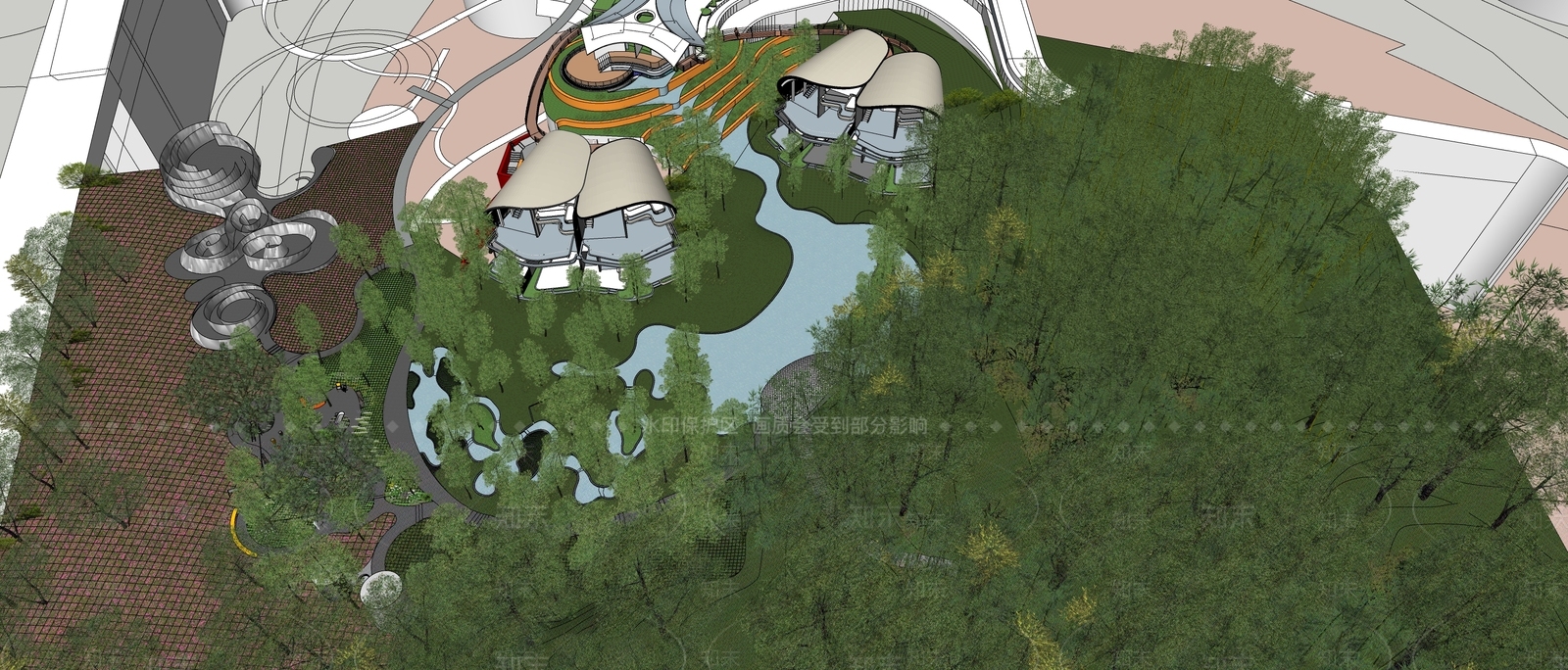 现代景观公园SU模型下载【ID:1179410534】