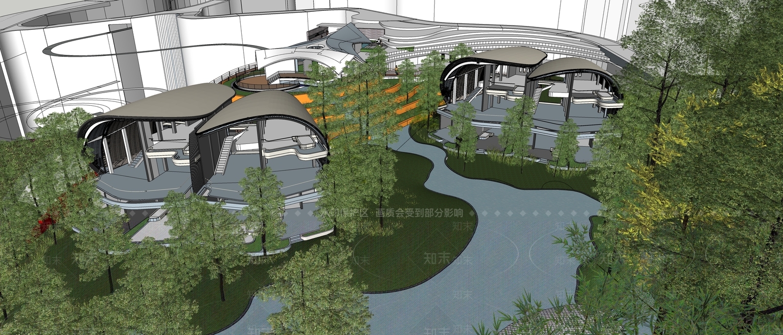 现代景观公园SU模型下载【ID:1179410534】