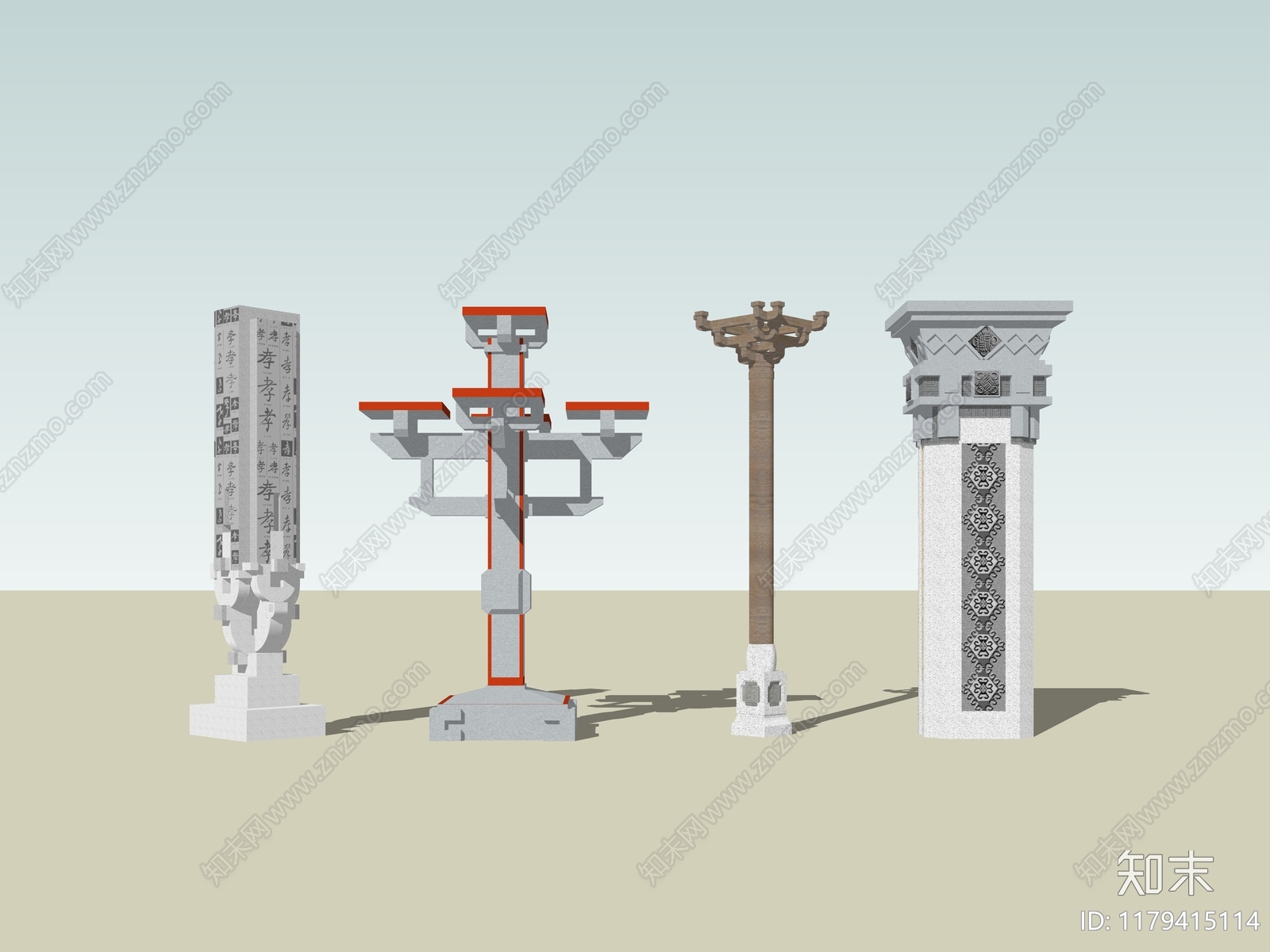 中式简约景观柱SU模型下载【ID:1179415114】