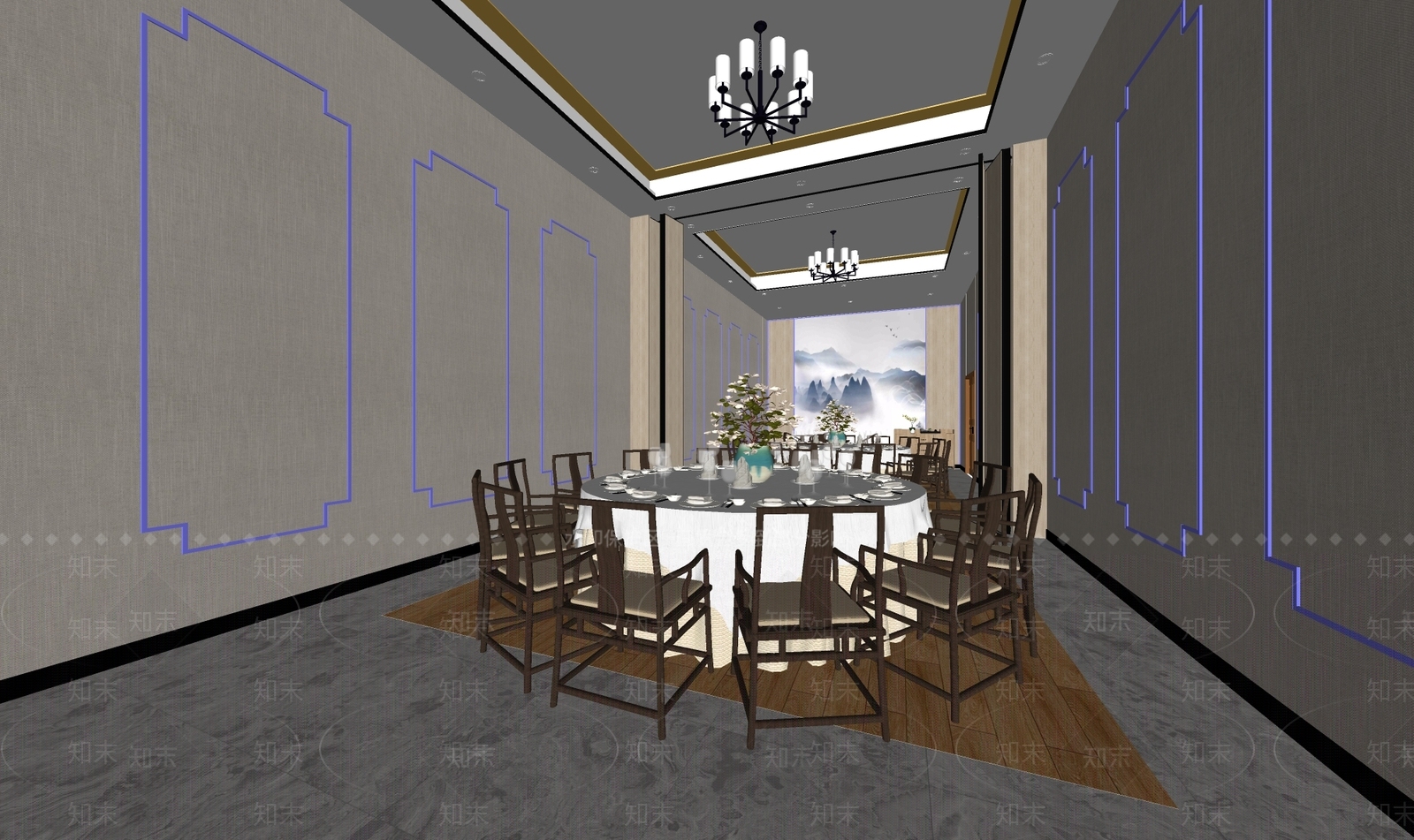 现代新中式包厢SU模型下载【ID:1179415936】