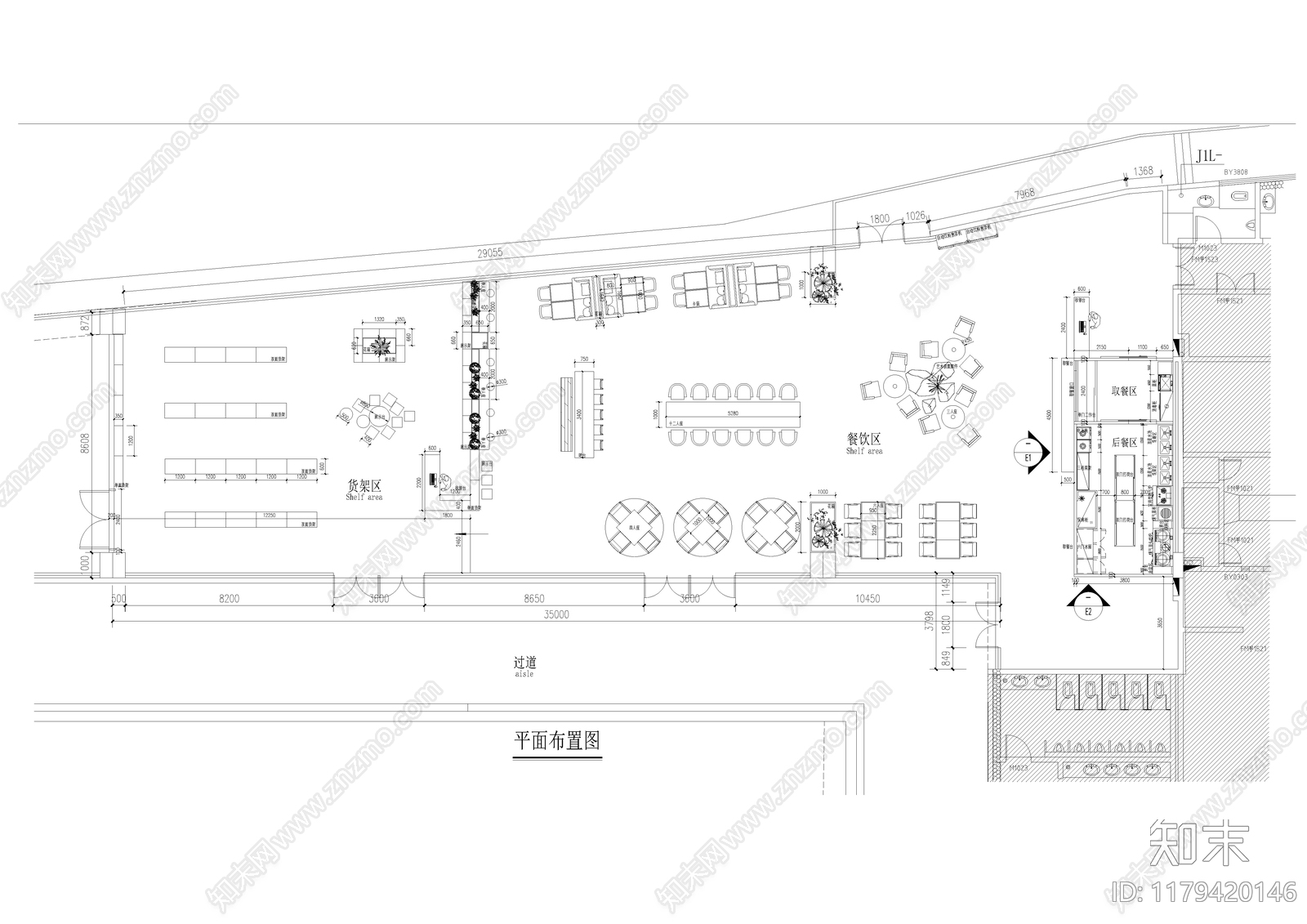 现代新中式自助餐厅施工图下载【ID:1179420146】