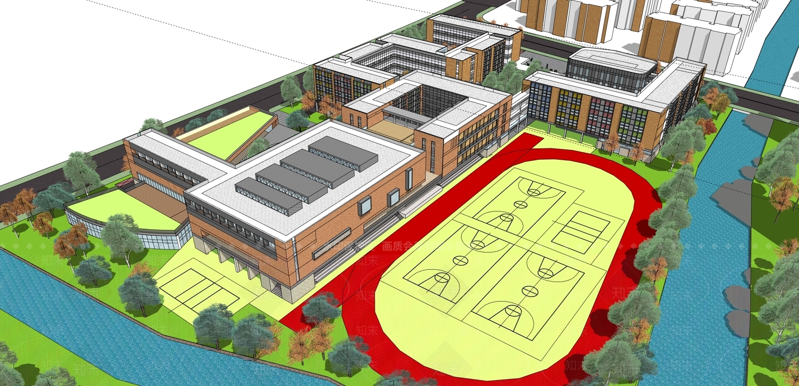现代学校建筑SU模型下载【ID:1179443303】