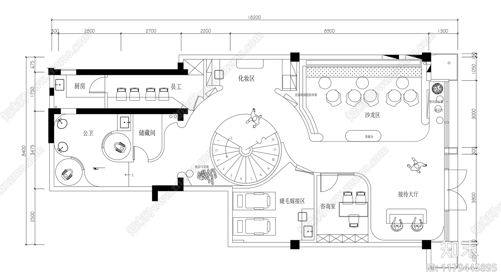 现代美容院cad施工图下载【ID:1179445895】