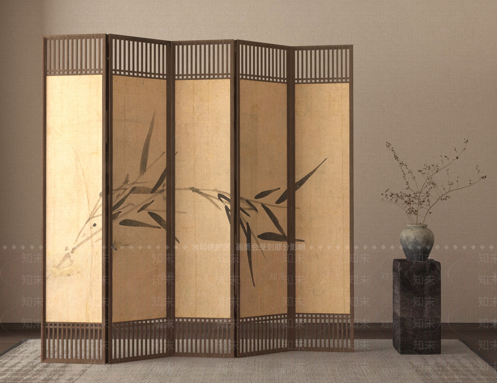 新中式屏风SU模型下载【ID:1179451725】
