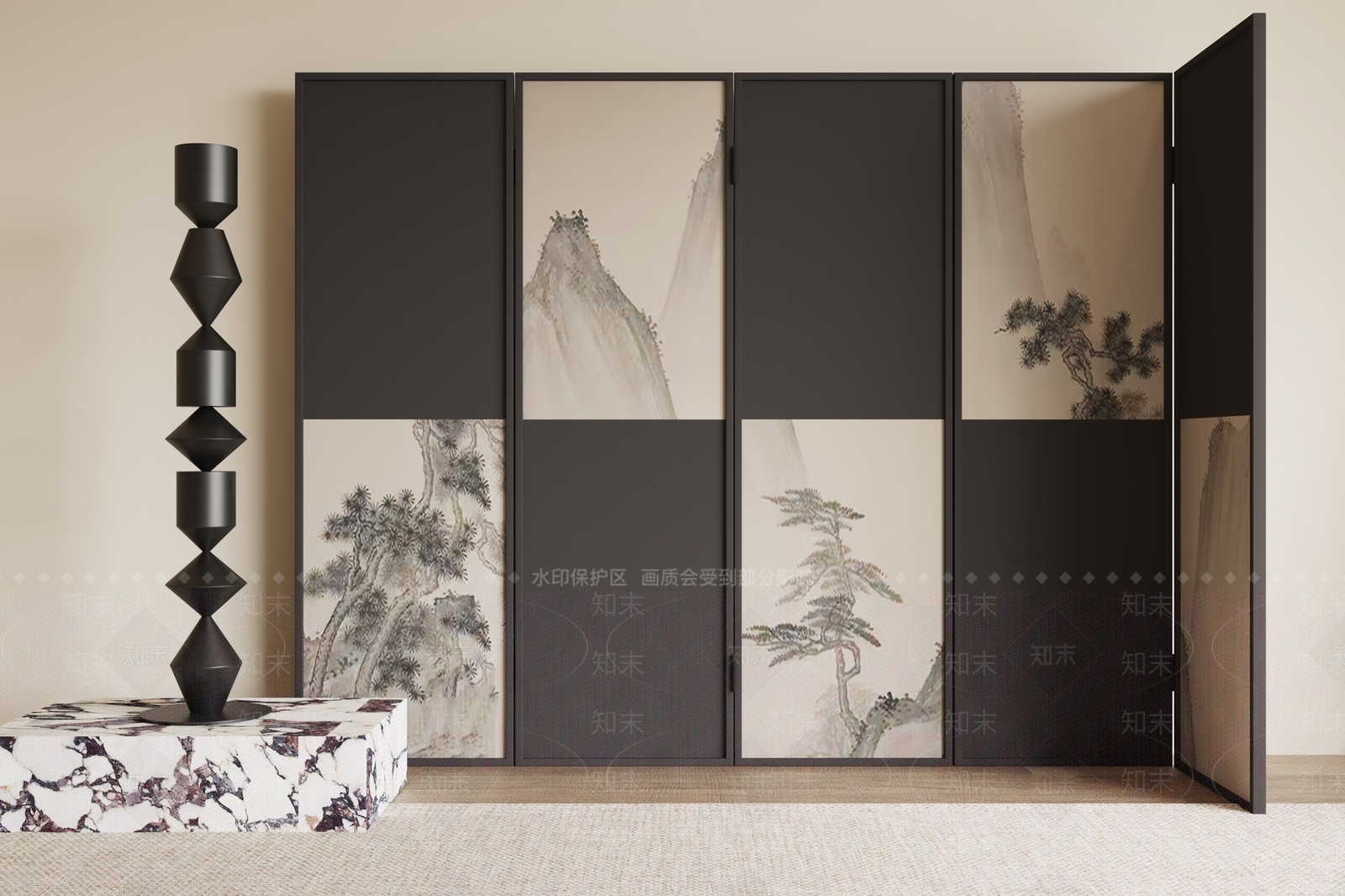 新中式屏风SU模型下载【ID:1179463201】