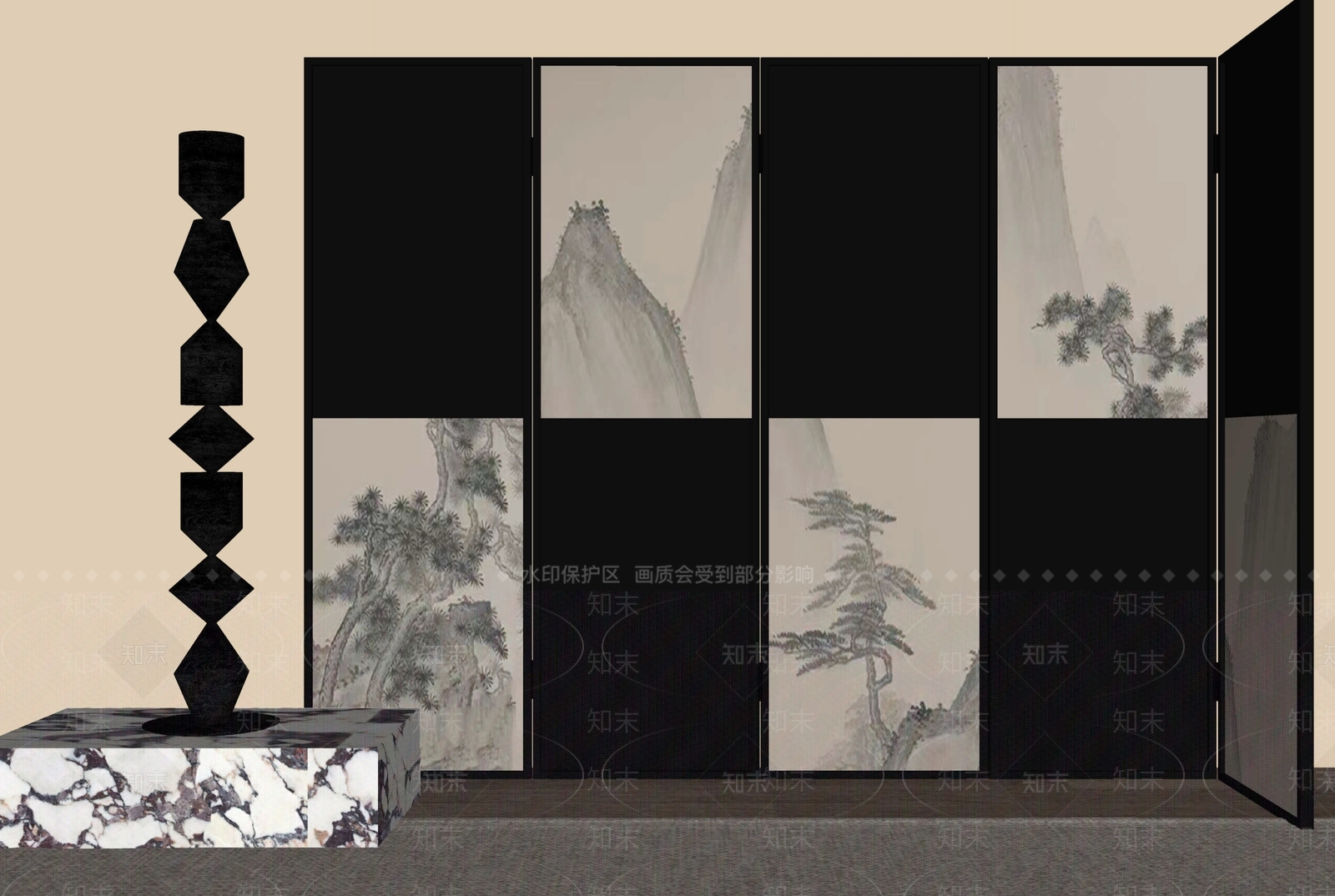 新中式屏风SU模型下载【ID:1179463201】