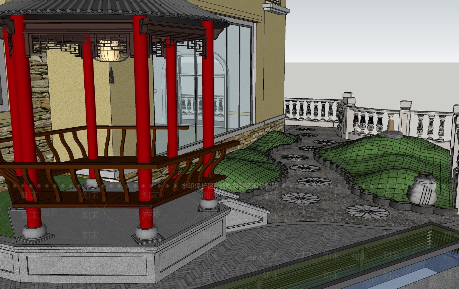 现代别墅庭院SU模型下载【ID:1179479322】