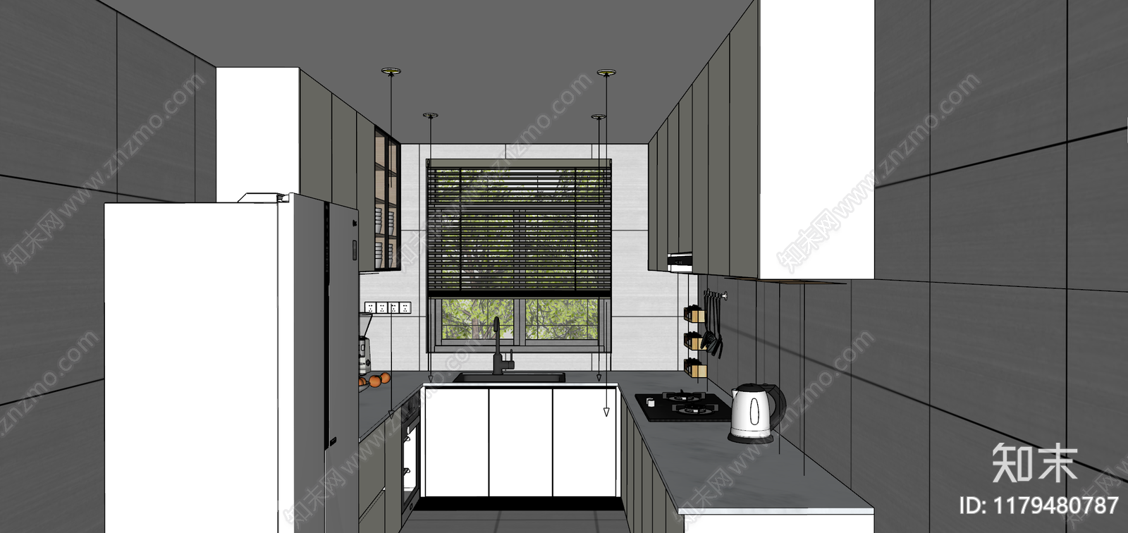 现代封闭式厨房SU模型下载【ID:1179480787】