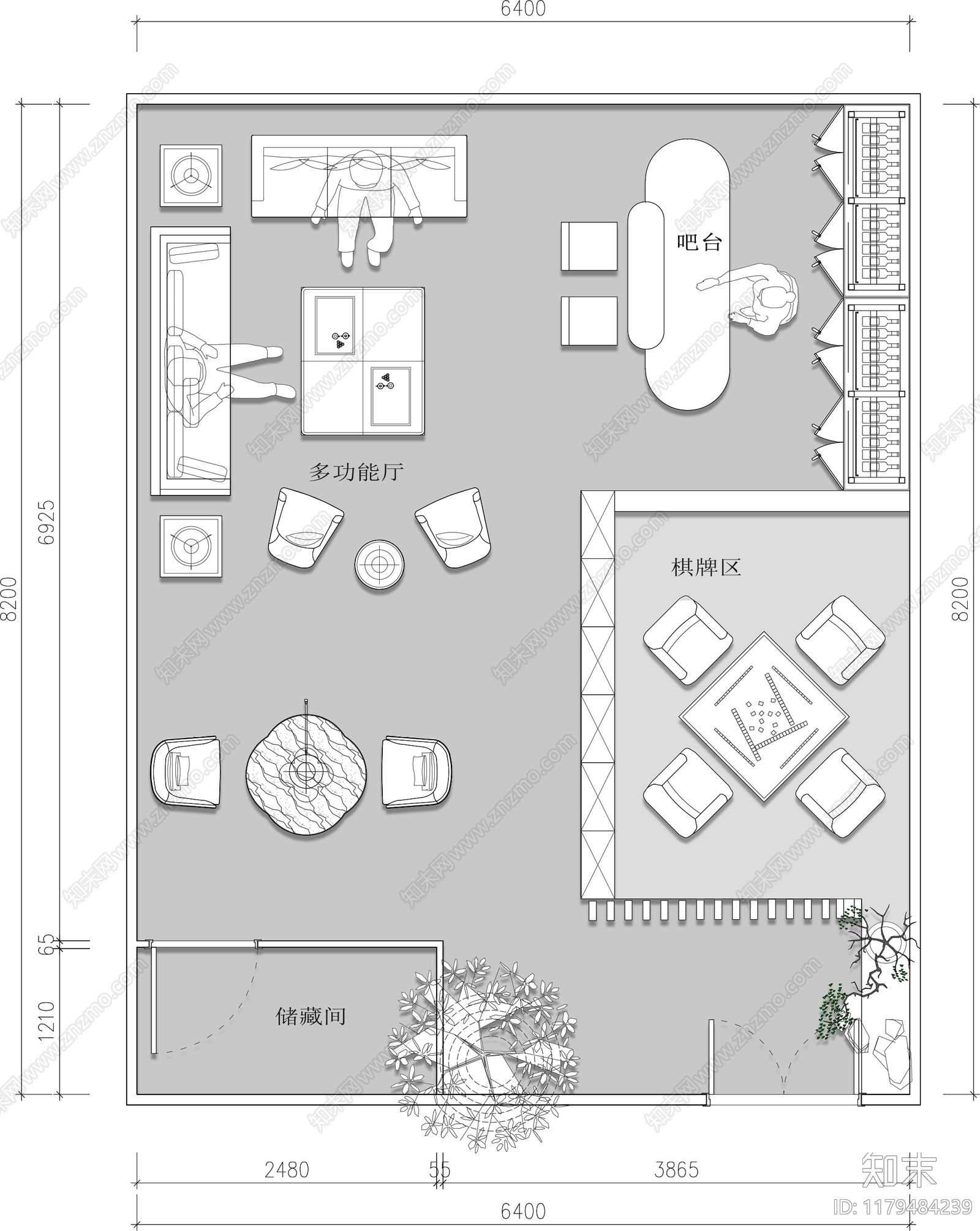 现代棋牌室施工图下载【ID:1179484239】