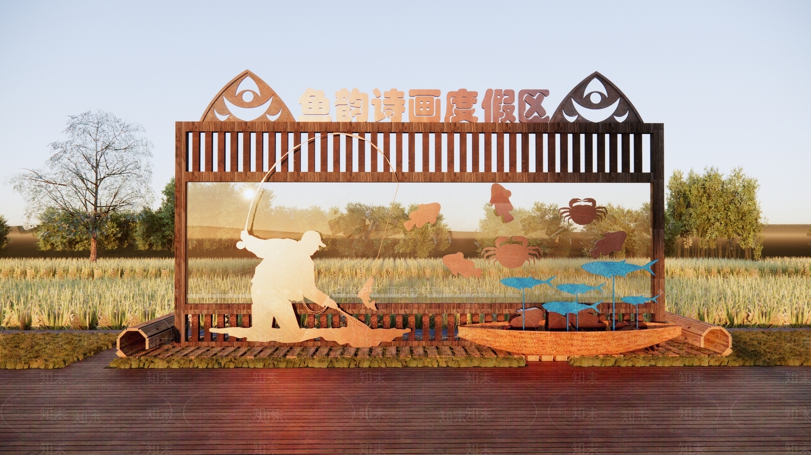 现代渔文化民俗雕塑SU模型下载【ID:1179496159】