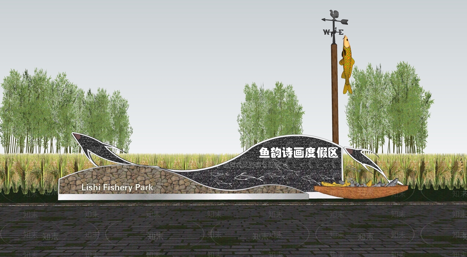 现代景墙SU模型草图