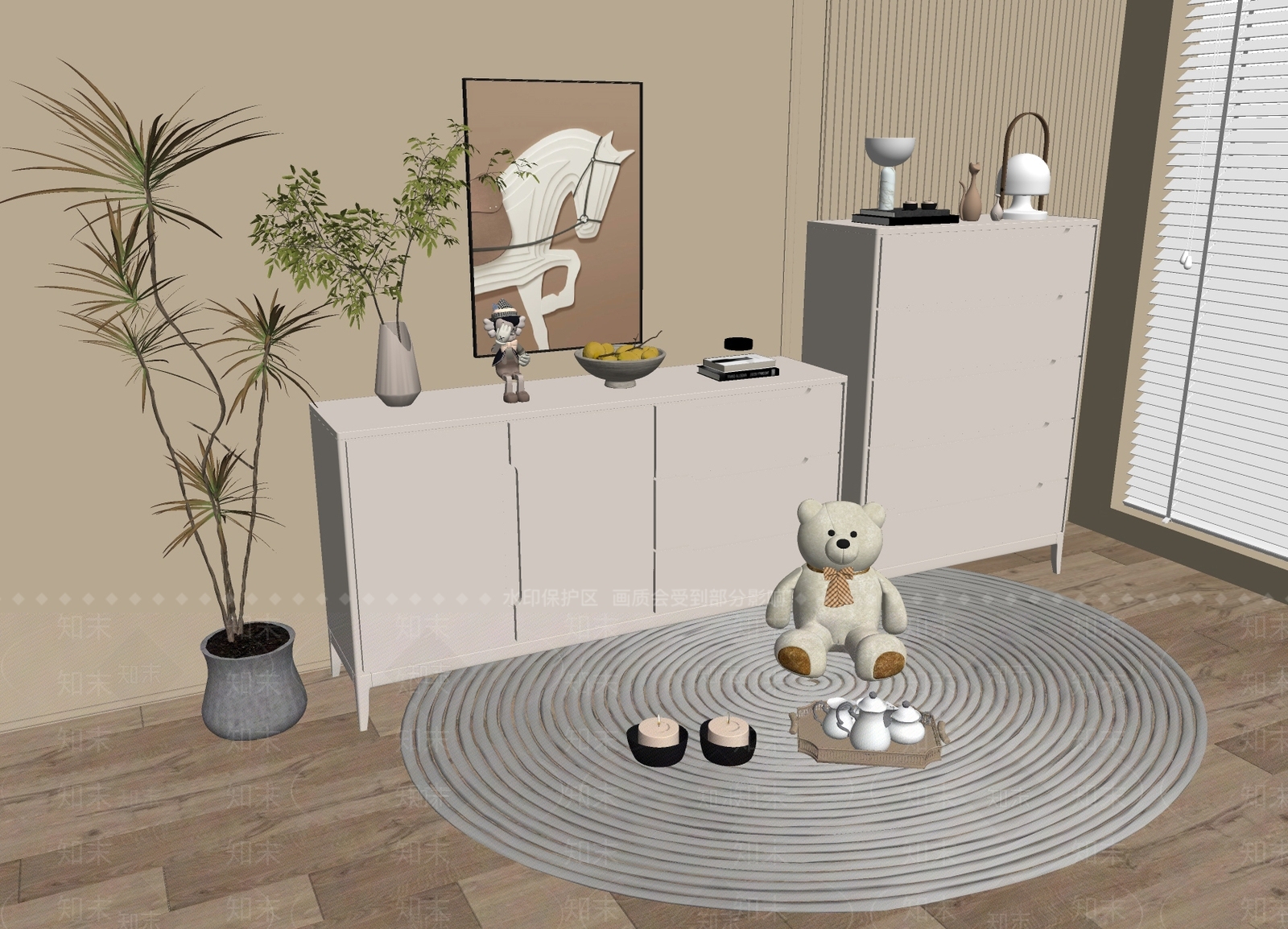 现代奶油斗柜SU模型下载【ID:1179496746】