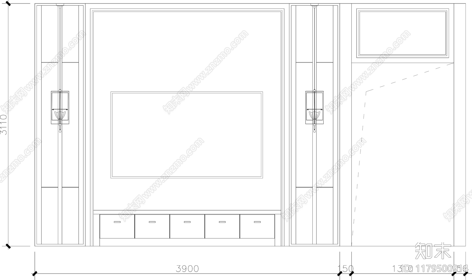 现代新中式客厅cad施工图下载【ID:1179500914】