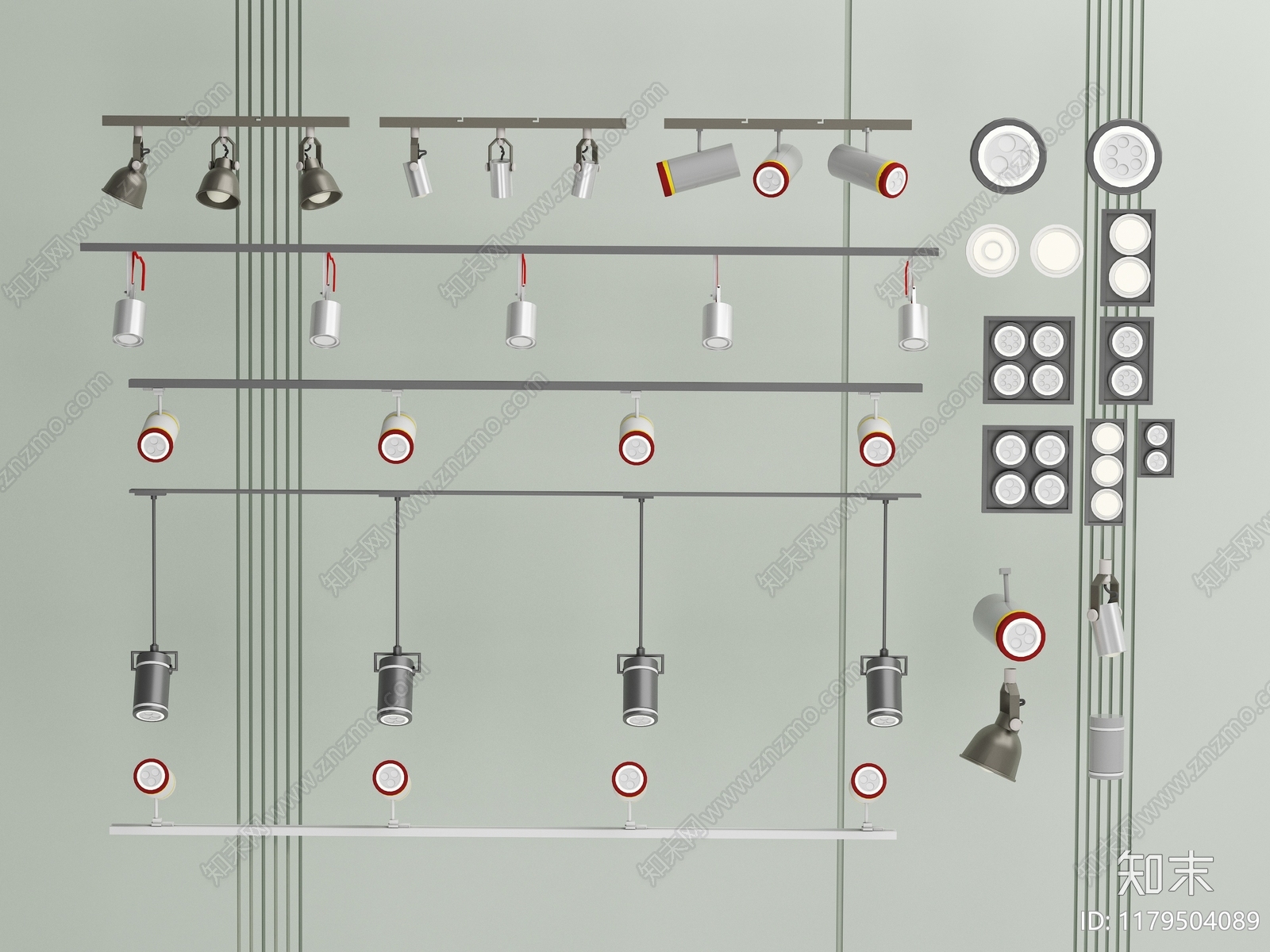 现代筒灯射灯组合3D模型下载【ID:1179504089】
