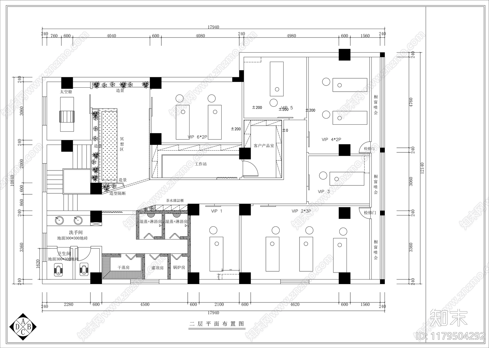 现代美容院cad施工图下载【ID:1179504292】