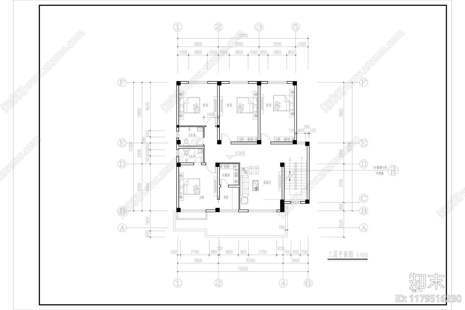 现代简约别墅建筑施工图下载【ID:1179516230】