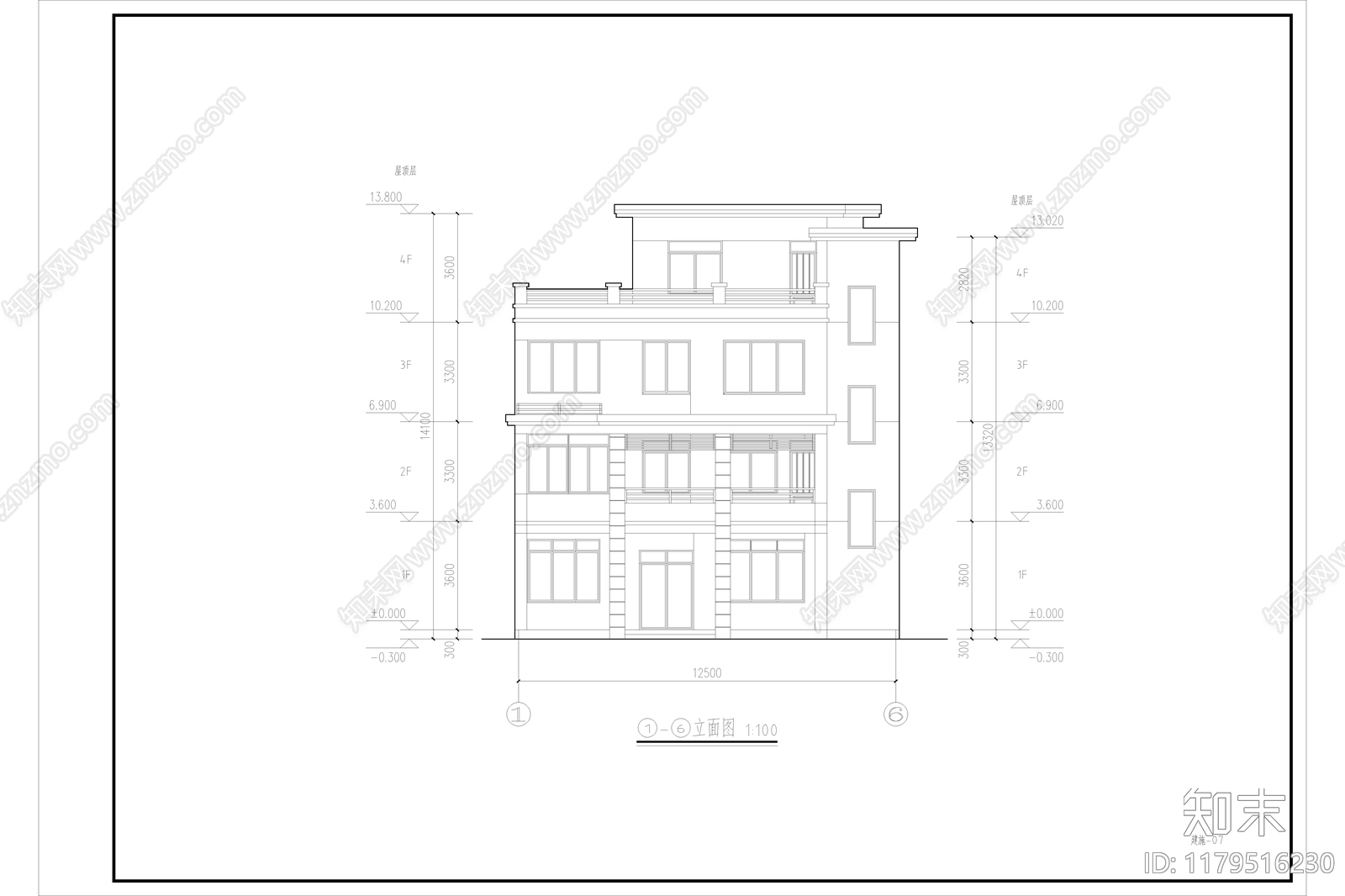 现代简约别墅建筑施工图下载【ID:1179516230】