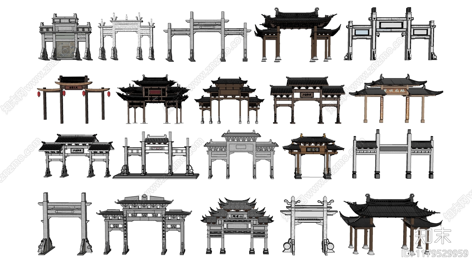 新中式中式牌坊牌楼SU模型下载【ID:1179529959】