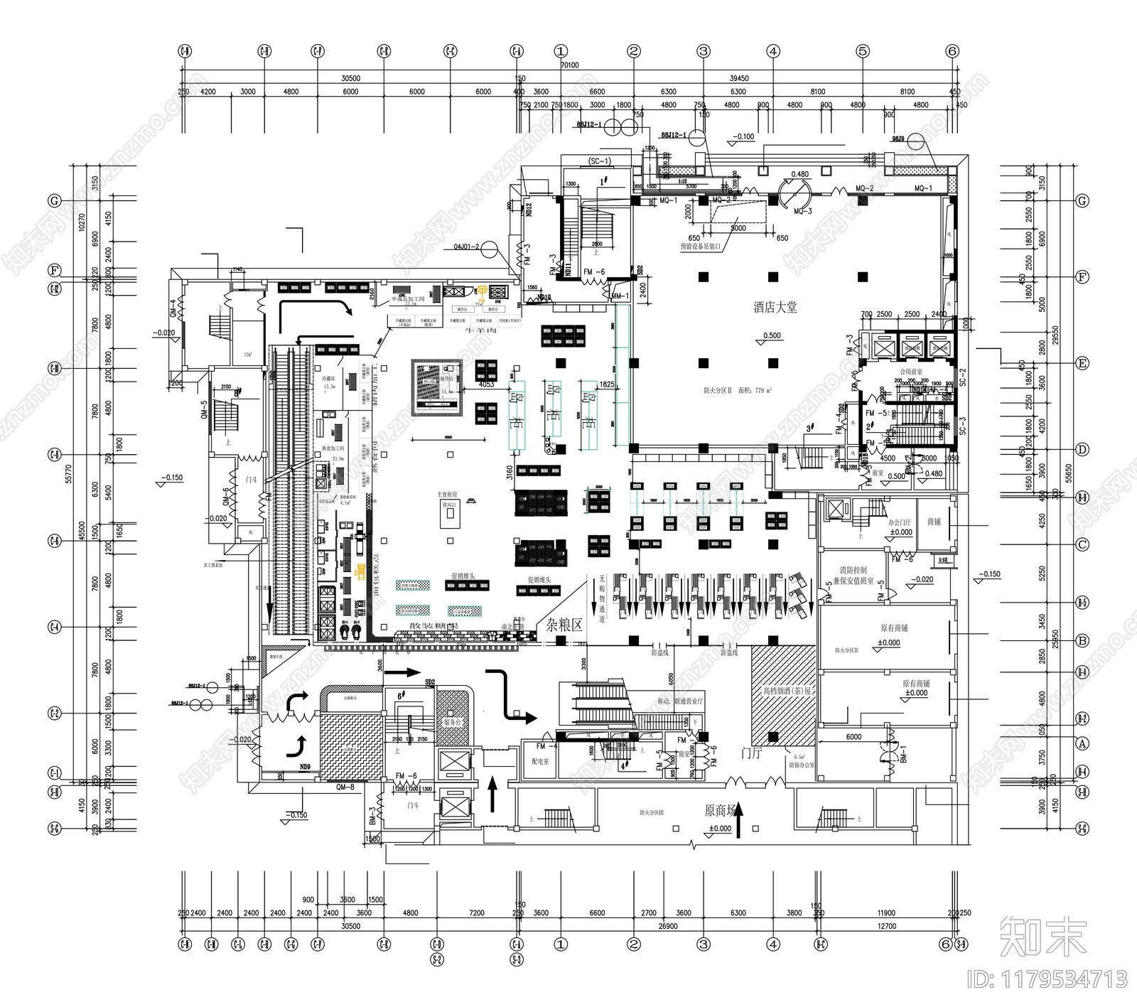 现代超市cad施工图下载【ID:1179534713】