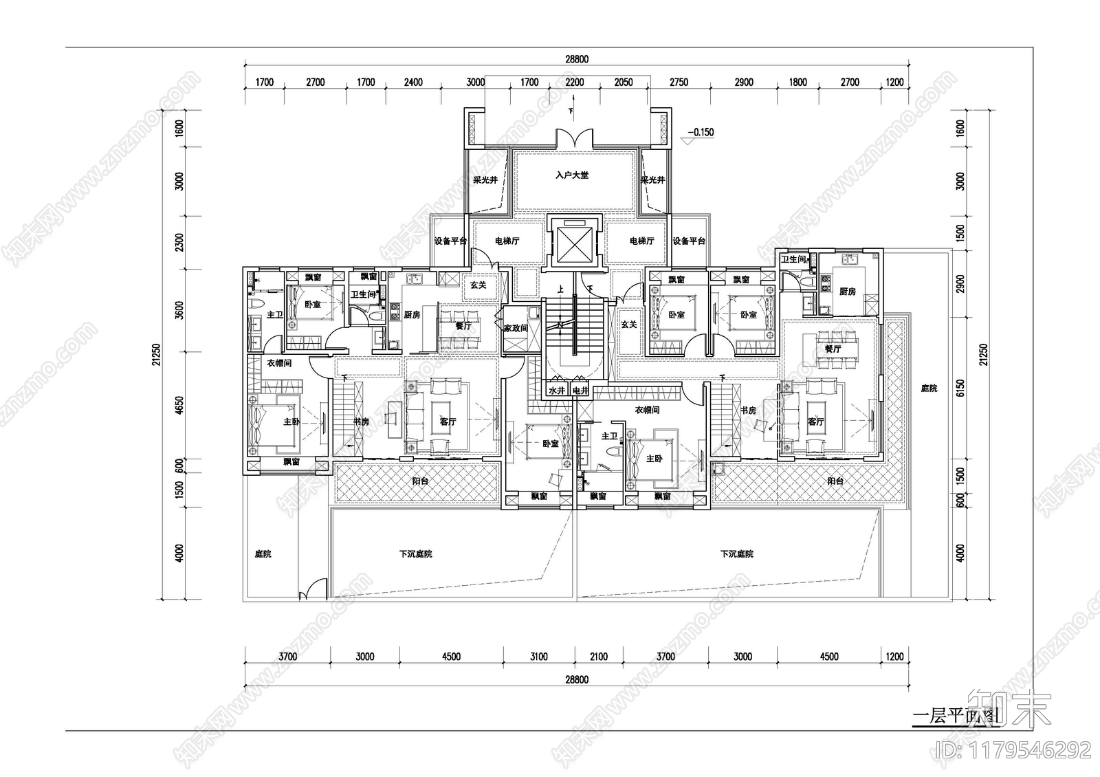 现代新中式住宅楼建筑施工图下载【ID:1179546292】