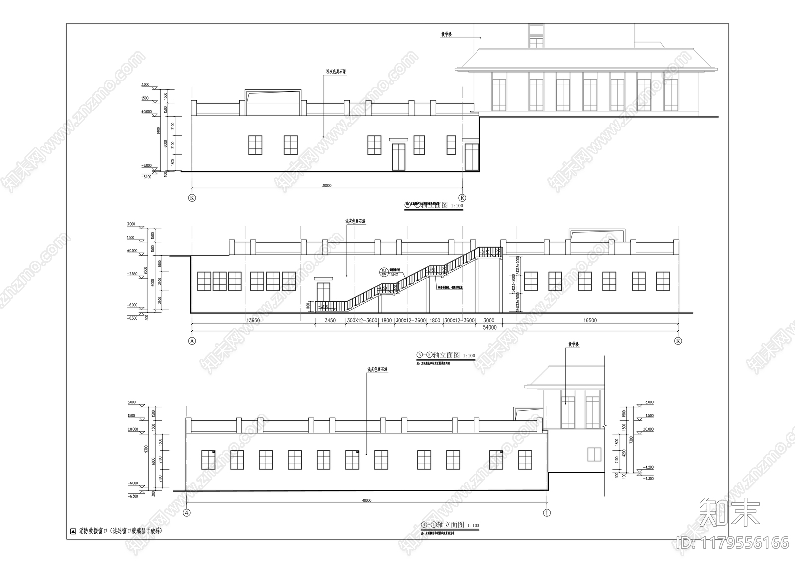 中式学校建筑cad施工图下载【ID:1179556166】
