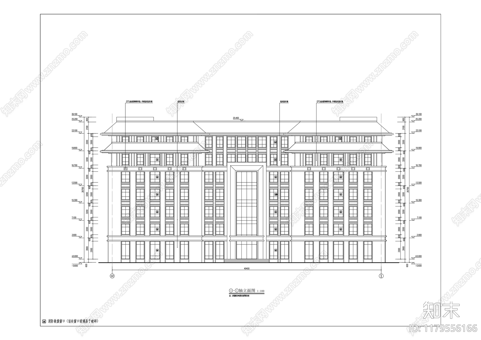 中式学校建筑cad施工图下载【ID:1179556166】