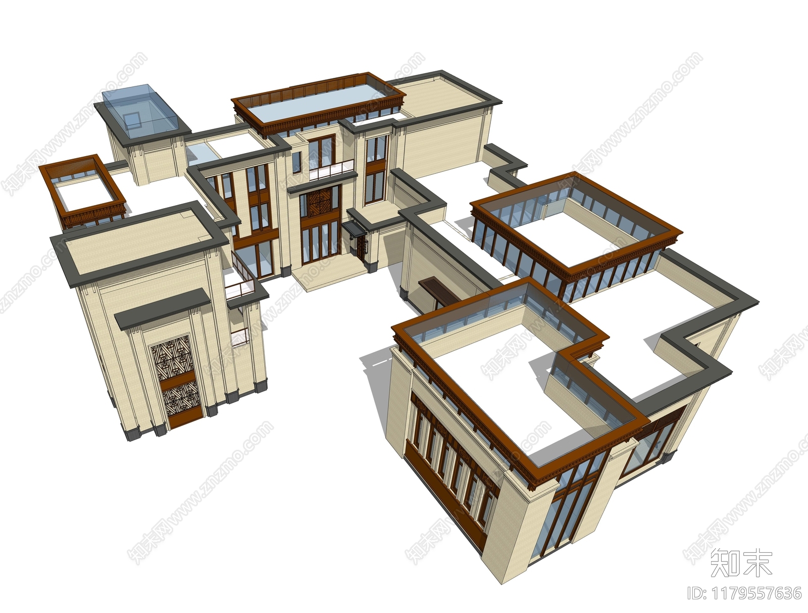 新中式现代四合院SU模型下载【ID:1179557636】