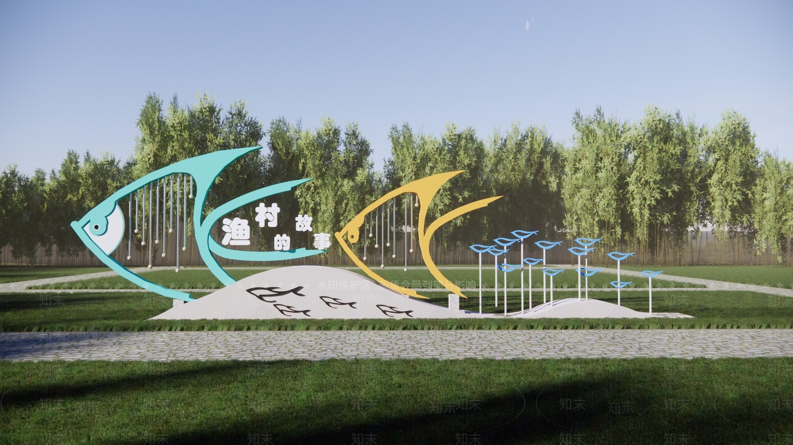 现代渔文化景观雕塑SU模型下载【ID:1179569113】