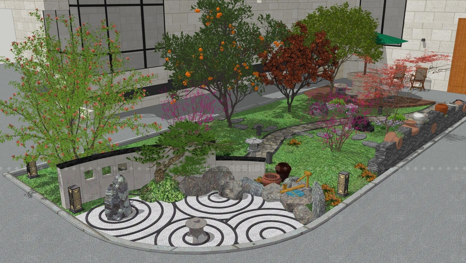 现代日式乡村庭院SU模型下载【ID:1179567717】