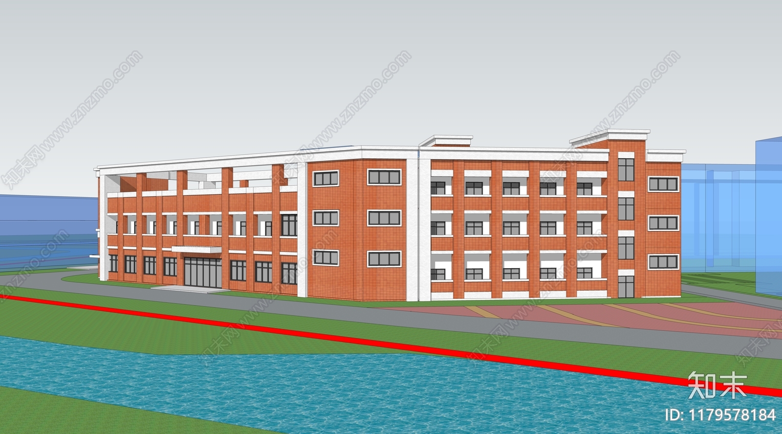 现代美式学校建筑SU模型下载【ID:1179578184】