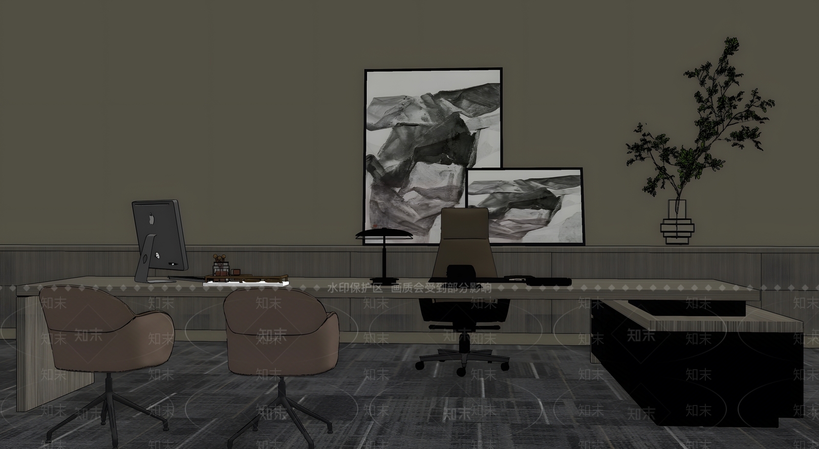现代极简其他办公区域SU模型下载【ID:1179586307】