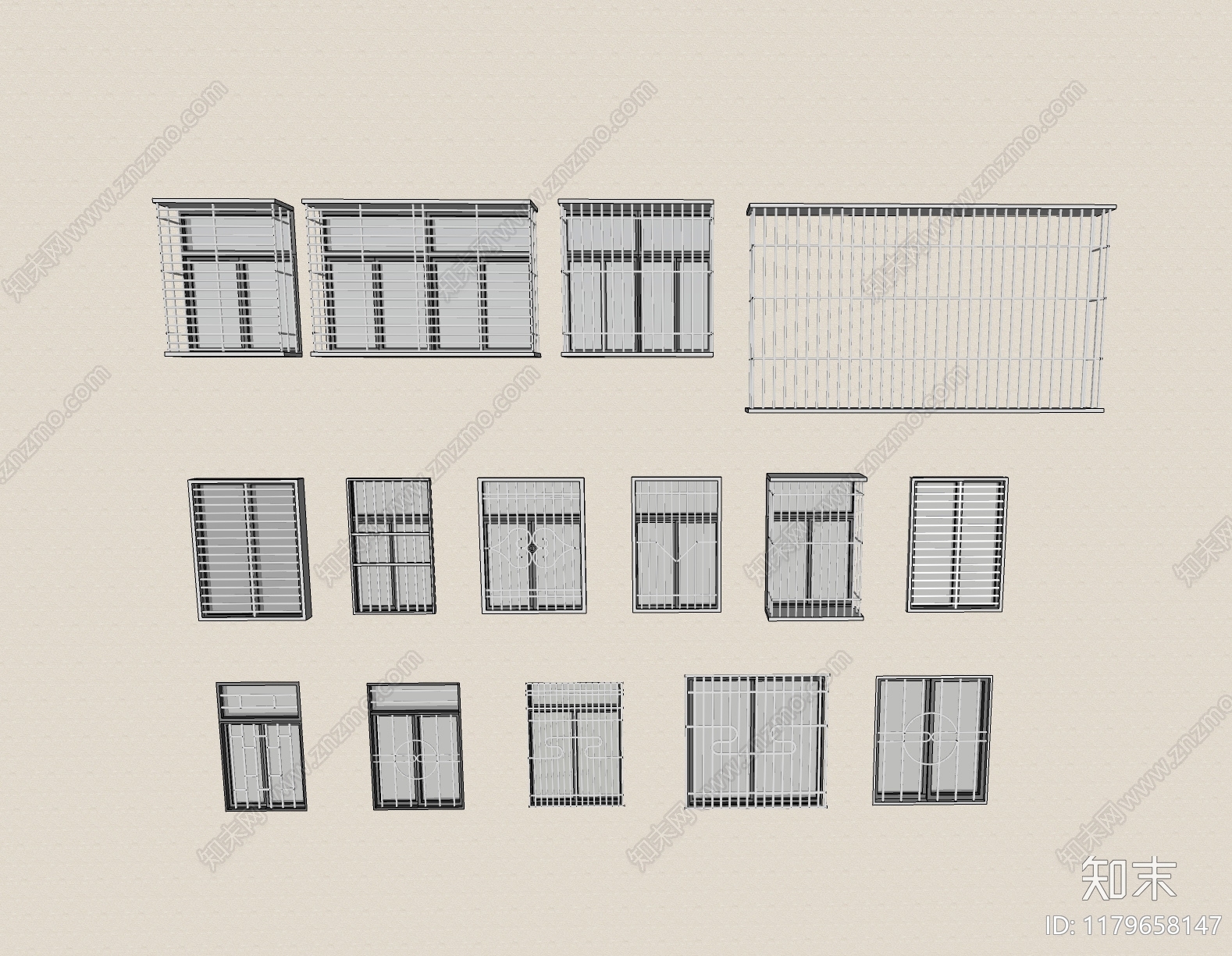 现代窗户组合SU模型下载【ID:1179593086】