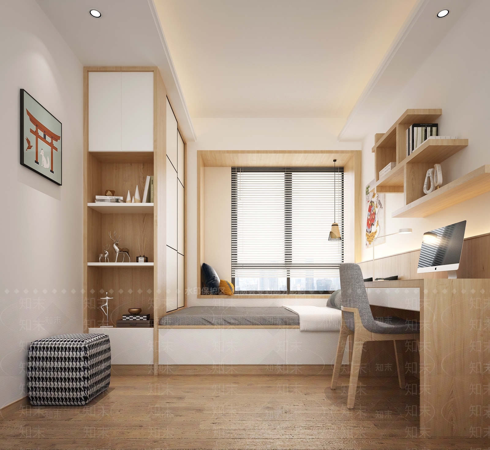 原木侘寂榻榻米卧室3D模型下载【ID:1179605606】