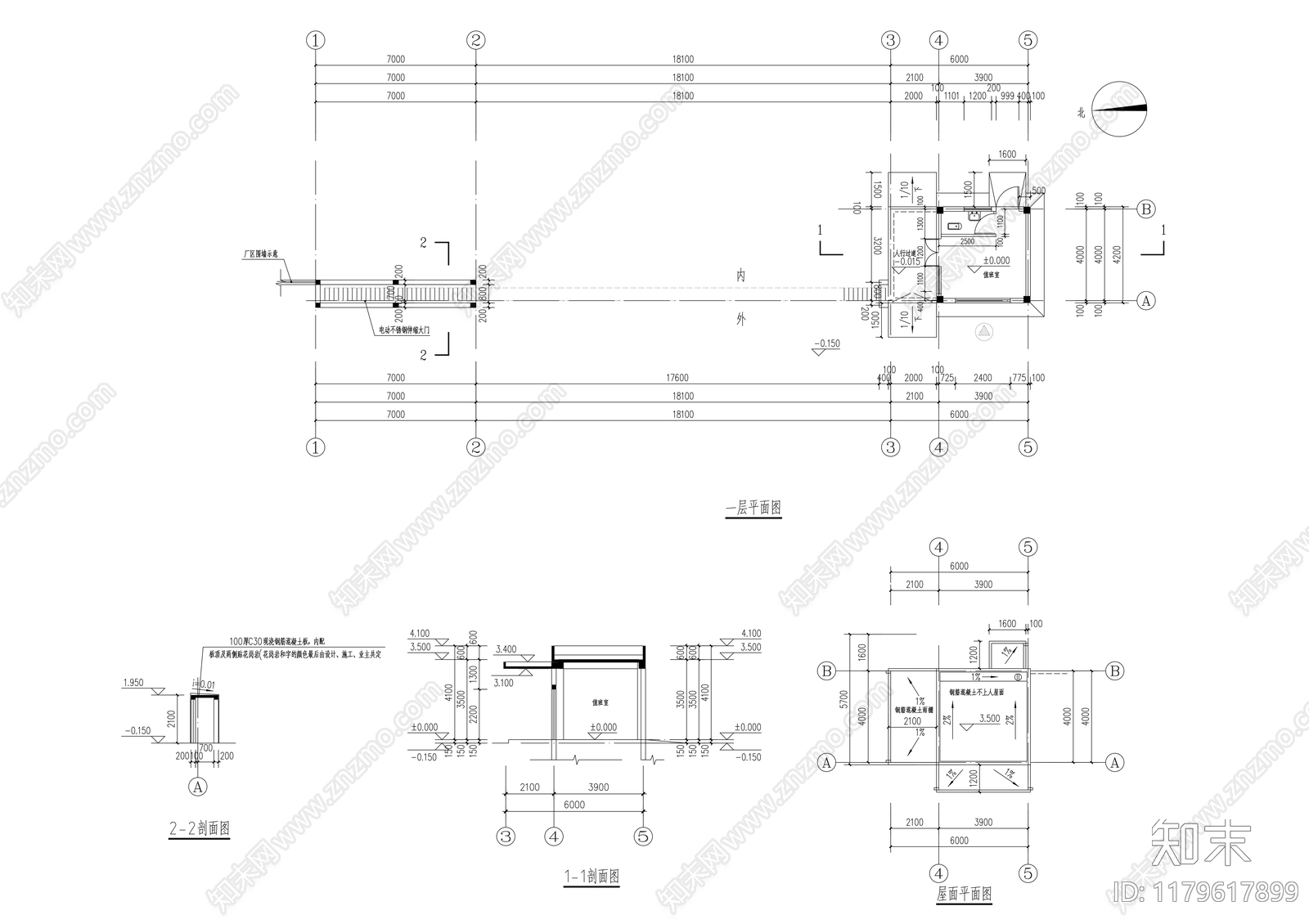 现代门卫室建筑cad施工图下载【ID:1179617899】