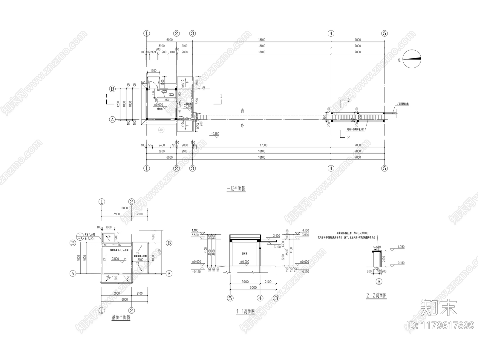 现代门卫室建筑cad施工图下载【ID:1179617899】