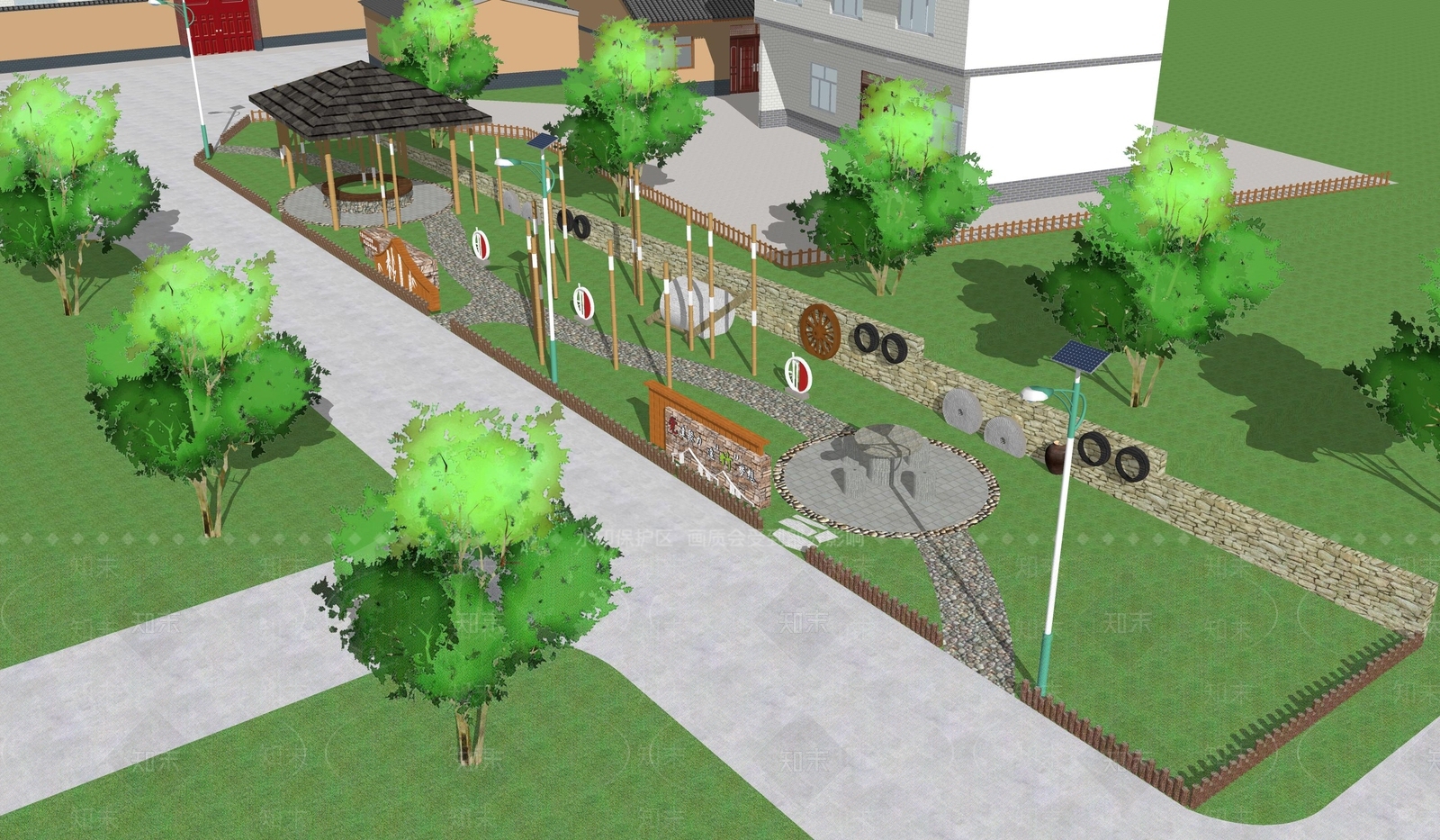 新中式乡村公园SU模型下载【ID:1179644124】