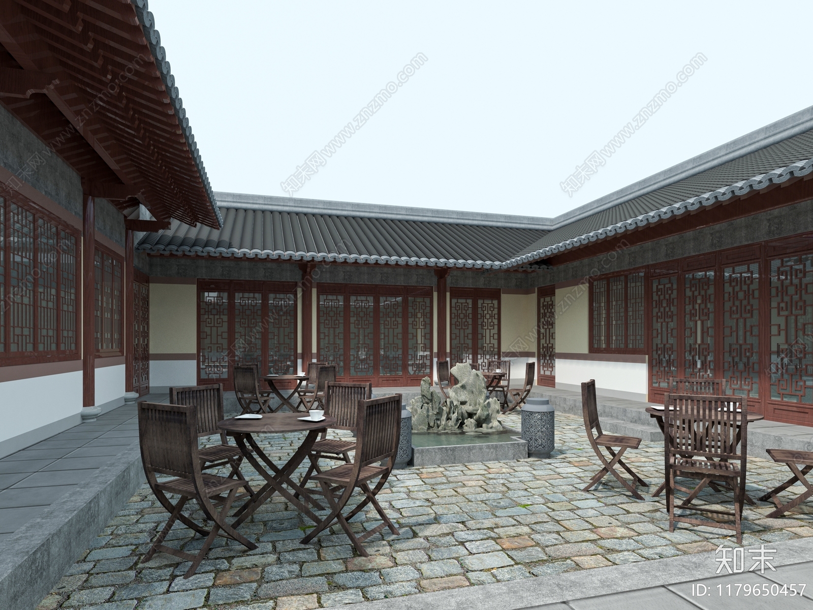 新中式中式四合院3D模型下载【ID:1179650457】