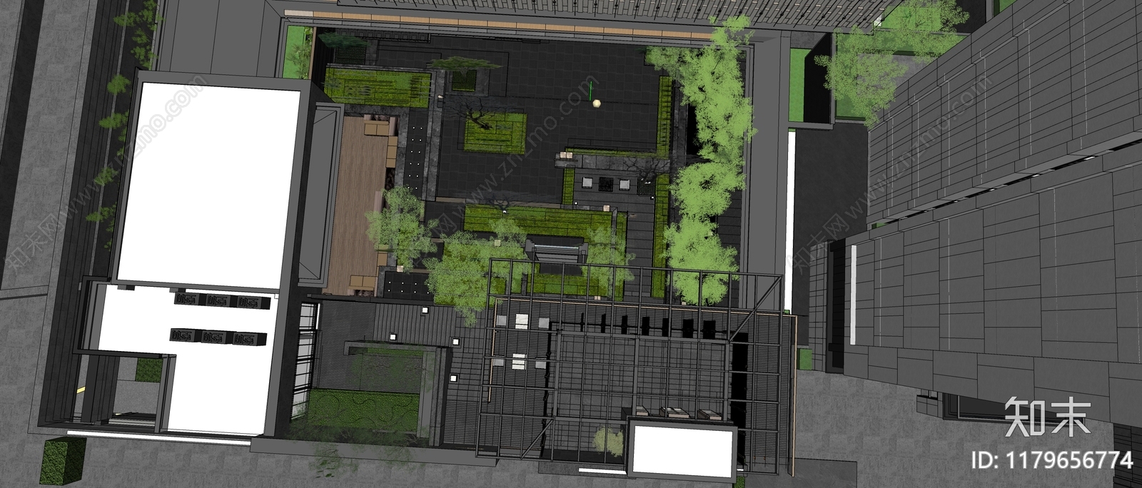 现代小区景观SU模型下载【ID:1179656774】