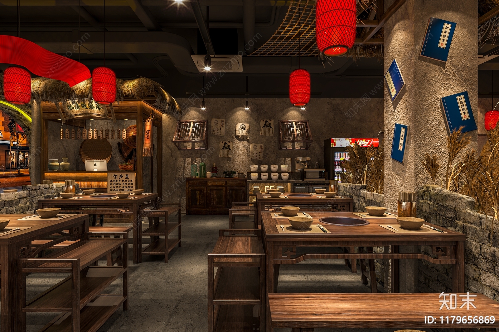 复古中式火锅店3D模型下载【ID:1179656869】